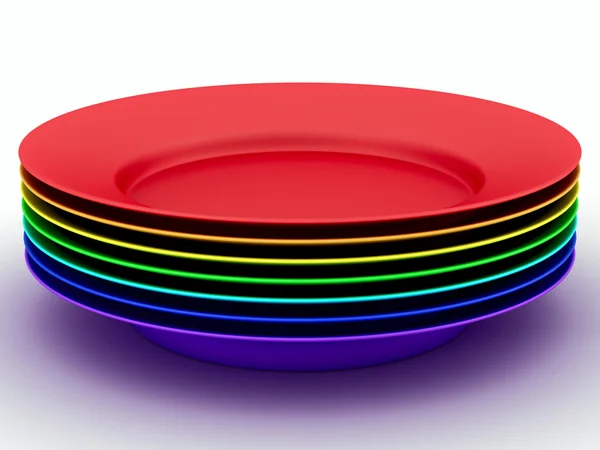 Set of plates in colours a rainbow — Stock Photo, Image