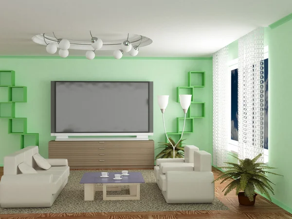 Interior de uma sala de estar. Imagem 3D . — Fotografia de Stock