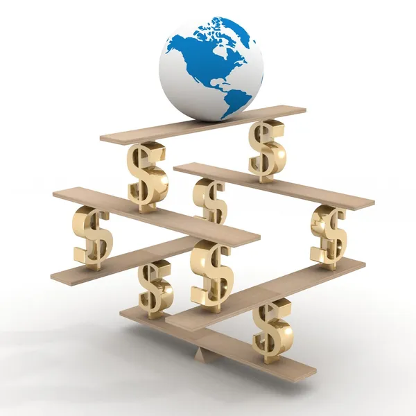 Globe sur une pyramide financière. Image 3D . — Photo