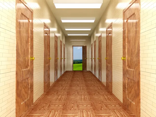 Corridor with a several of doors — Stock Photo, Image
