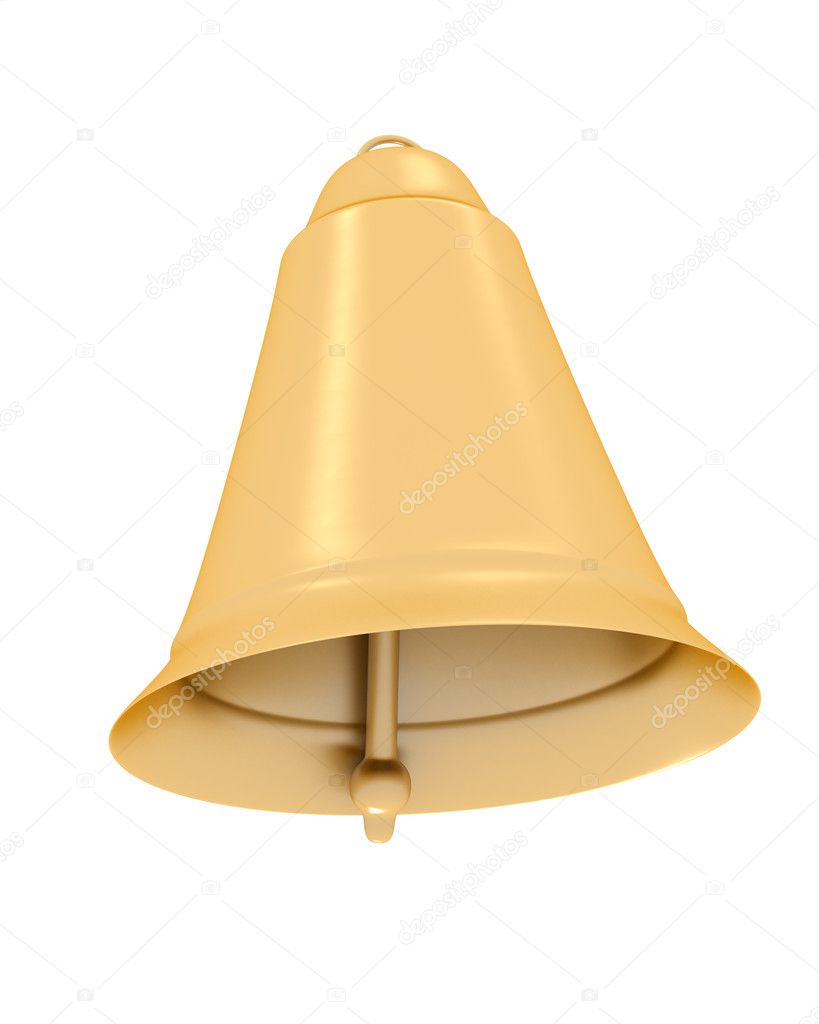 Gold hand bell on a white background
