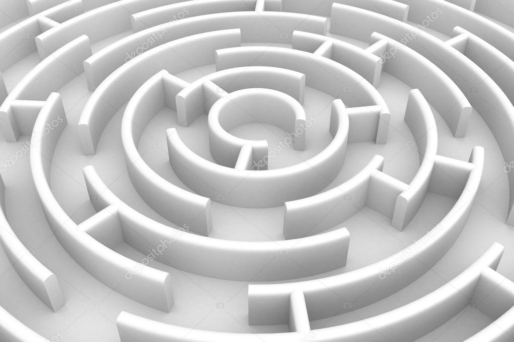 White circle labyrinth. 3D image.