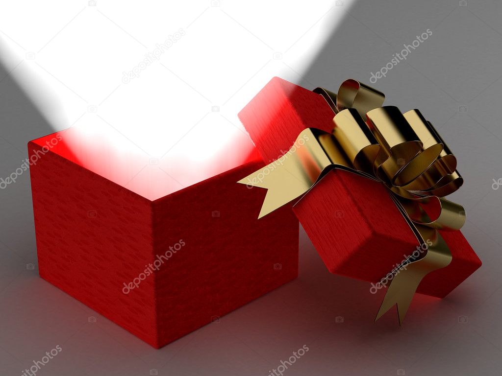 Open gift box with a ray of light