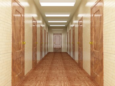 Corridor with a number of doors clipart