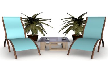 Two deckchairs on a white background clipart