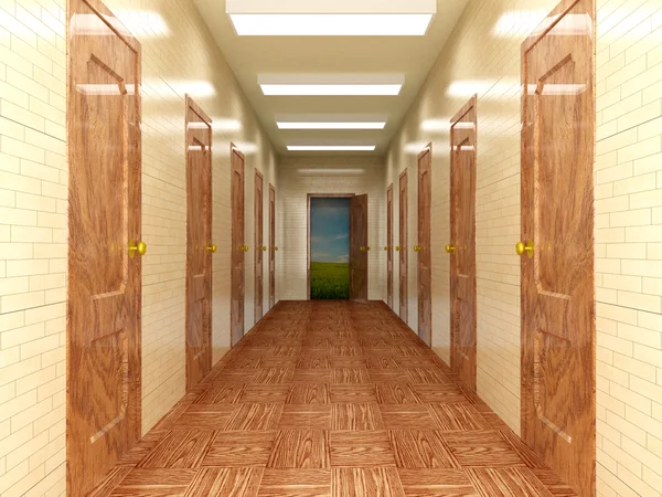 Corridoio con diverse porte — Foto Stock