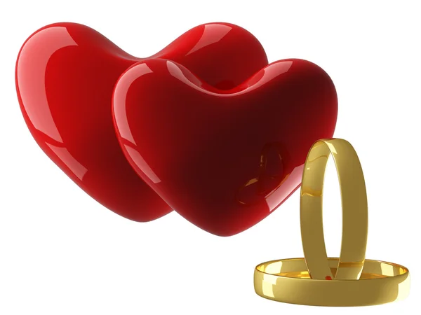 Dos corazones con anillos de boda —  Fotos de Stock