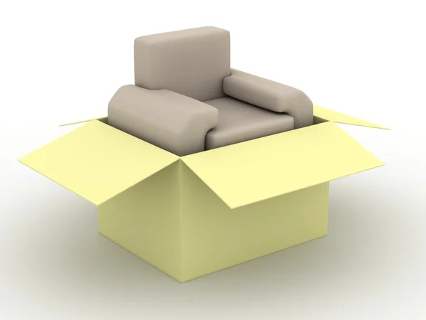 Lederen fauteuil in een doos verpakking — Stockfoto