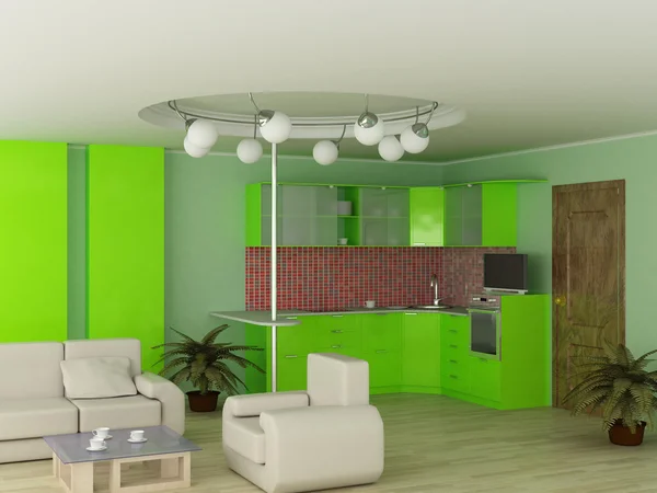 Interieur van moderne keuken. 3D-beeld. — Stockfoto