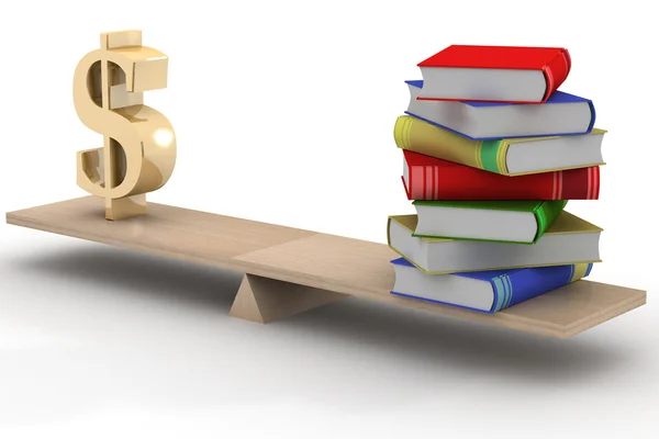 Sign dollar and the books on scales — Stock Photo, Image
