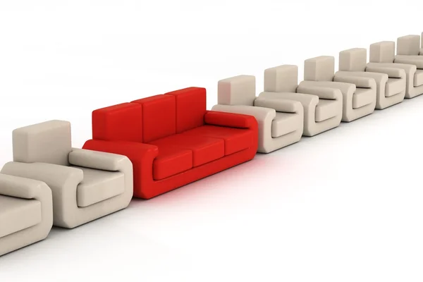 Row armchairs and red sofa — Stock Photo, Image