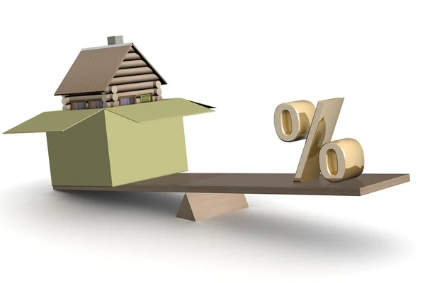 House in box and percent on scales — Stock Photo, Image