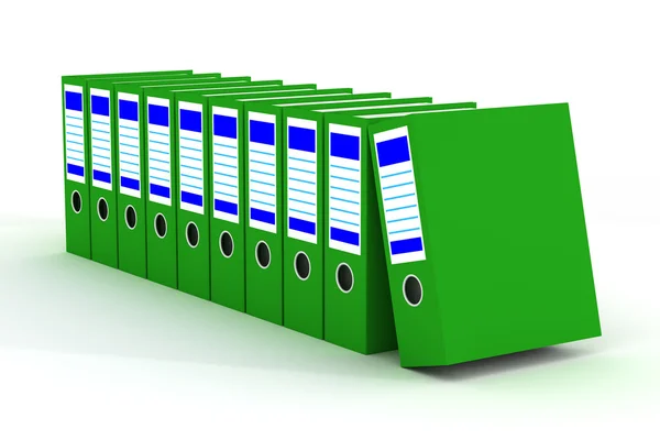 Row of green folders with documents — Stock Photo, Image