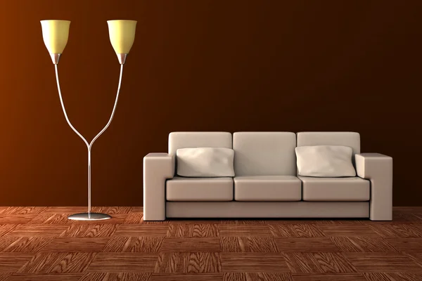 Lampy podłogowe i sofą — Zdjęcie stockowe