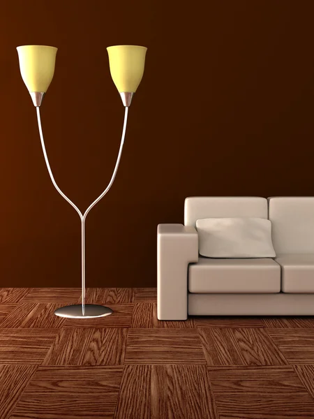 Lampy podłogowe i sofą — Zdjęcie stockowe