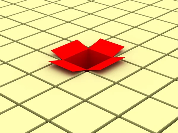 Kırmızı açık bir kutu. 3D görüntü — Stok fotoğraf