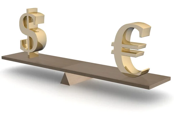Dollar and euro on scales. 3D image. — Stock Photo, Image