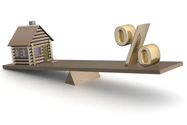Huset och procent på skalor. 3D-bild. — Stockfoto