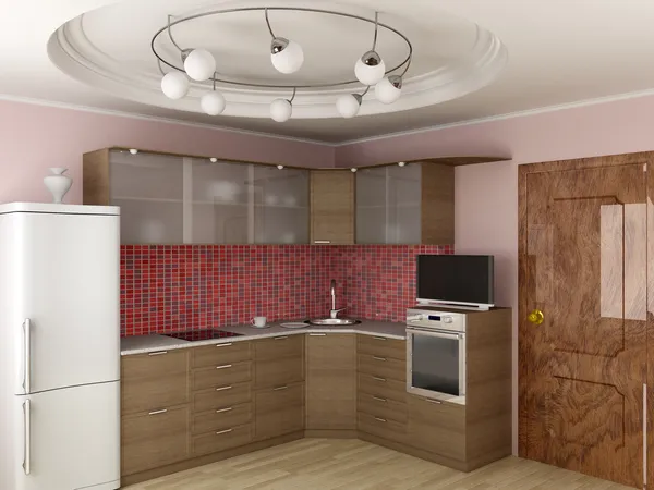 Interiorul bucătăriei moderne. Imagine 3D . — Fotografie, imagine de stoc