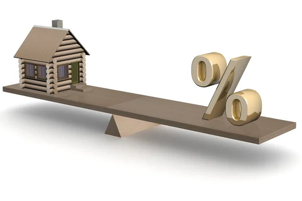Casa y porcentaje en escalas. Imagen 3D . —  Fotos de Stock