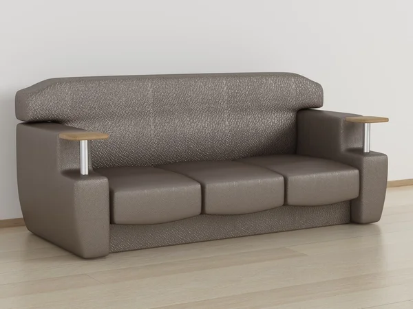 Bőr kanapé egy szobában. 3D-s kép. — Stock Fotó