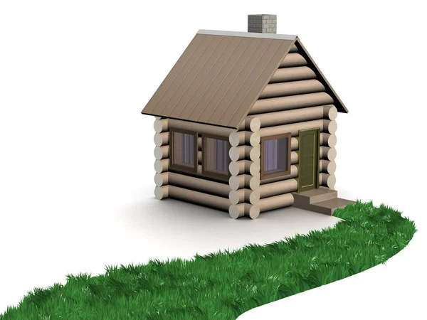 木製の小さな家に芝生のパス — ストック写真