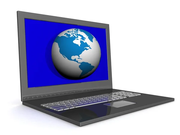 Laptop und Globus. 3D-Bild. — Stockfoto