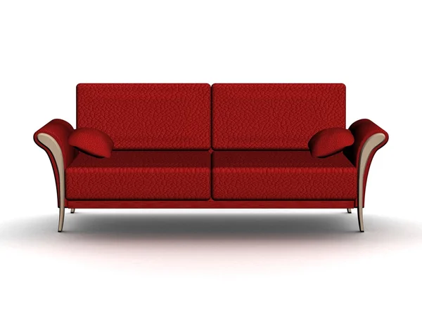 Piros bőr kanapé. egy belső. 3D-s kép. — Stock Fotó