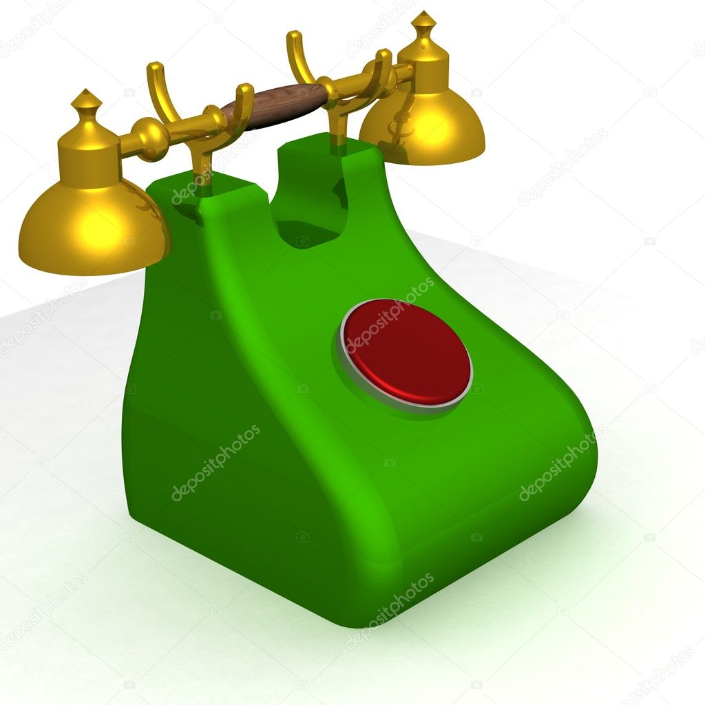 Old green phone with the red button