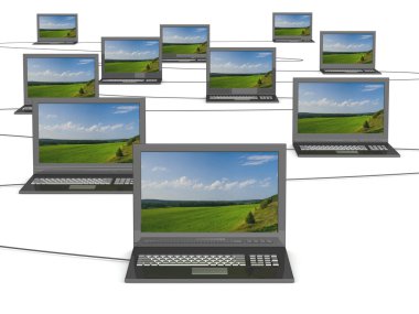 Conceptual image of network from laptops clipart