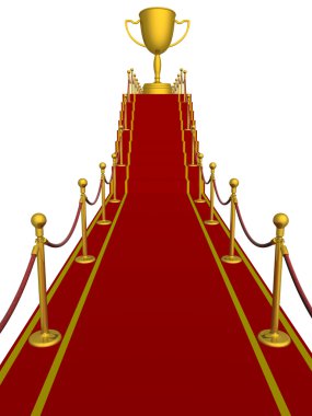 Gold cup of the winner on a red carpet clipart