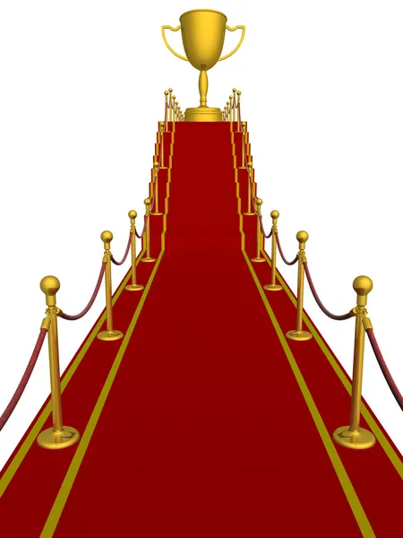 Goldpokal des Siegers auf rotem Teppich — Stockfoto