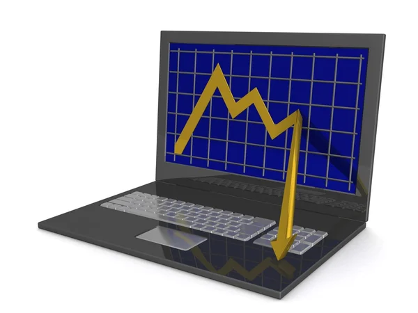 Laptop. The concept of financial falling — Stock Photo, Image