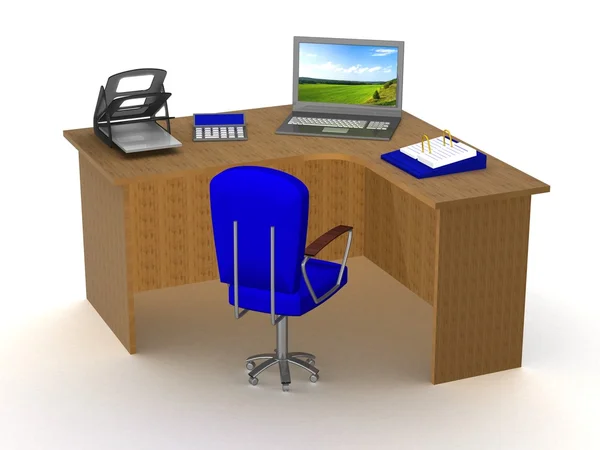 A belső office munkahely. 3D-s kép. — Stock Fotó