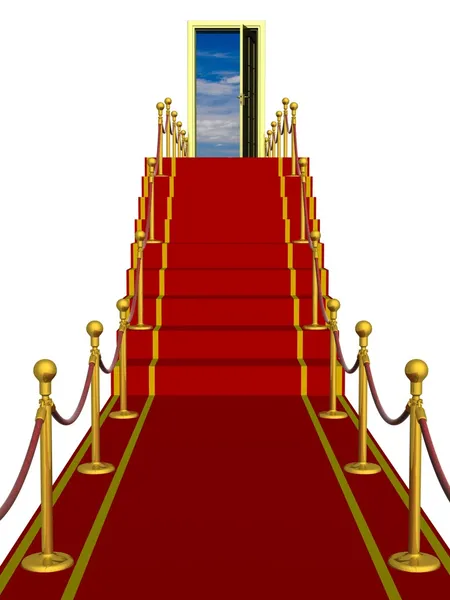 Camino de alfombra roja en una escalera. Imagen 3D . — Foto de Stock
