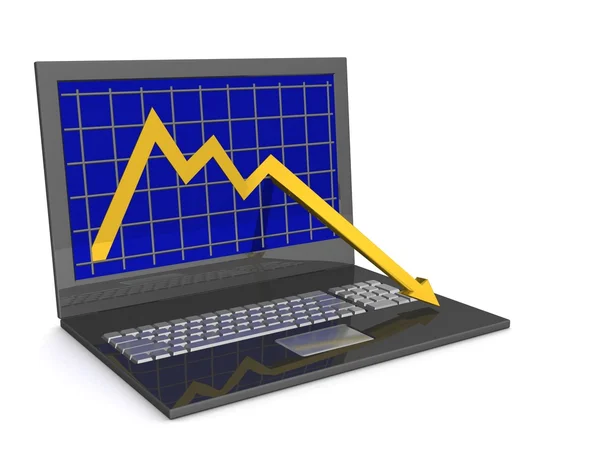 Laptop. begreppet finansiella faller — Stockfoto