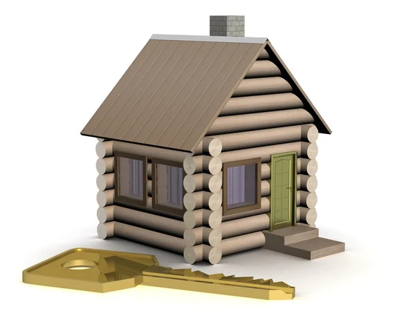 Wooden small house with a key — Stock Photo, Image
