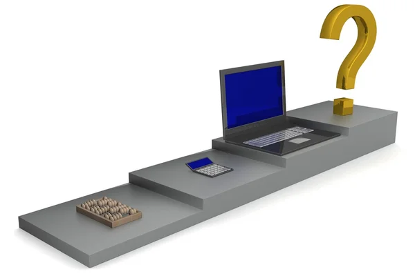 Abacus, calculadora, laptop — Foto de Stock