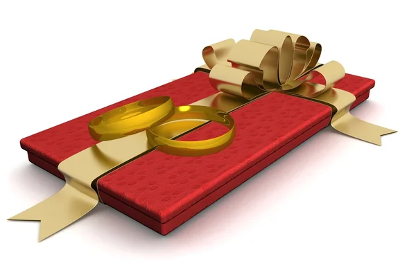 Presentförpackning med vigselringar. 3D-bild. — Stockfoto