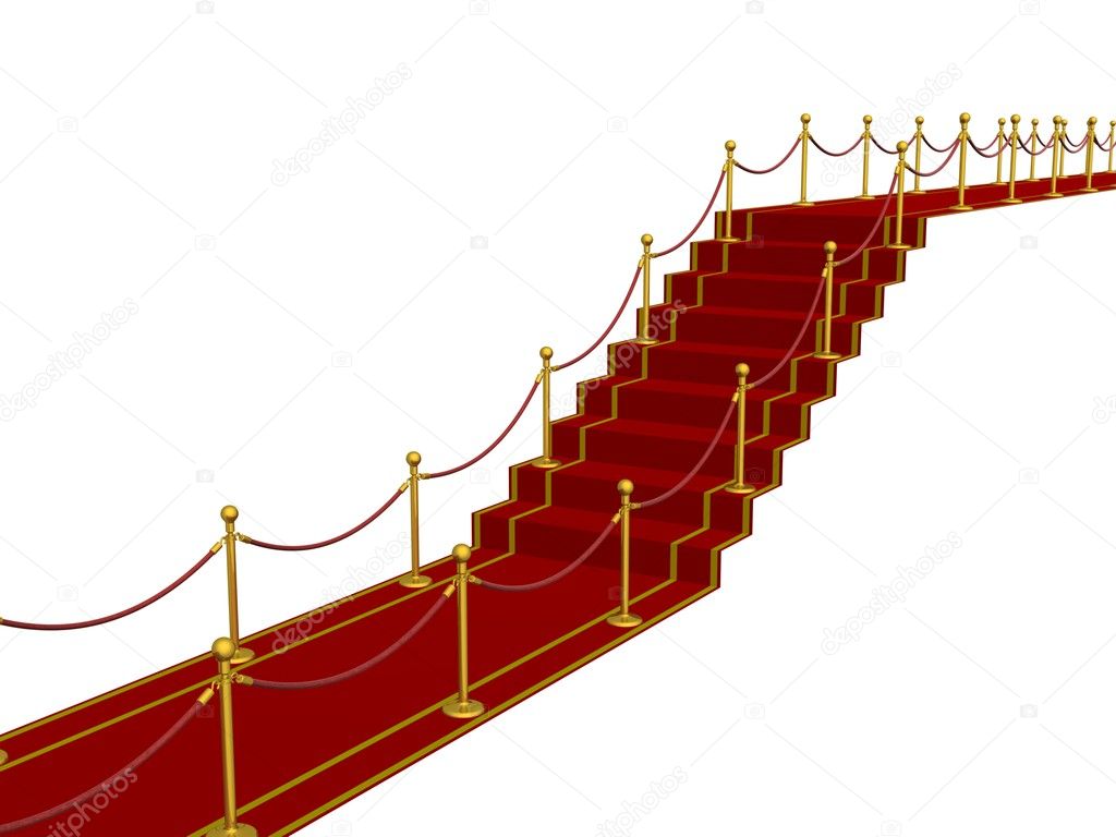 Red carpet path on a ladder. 3D image.