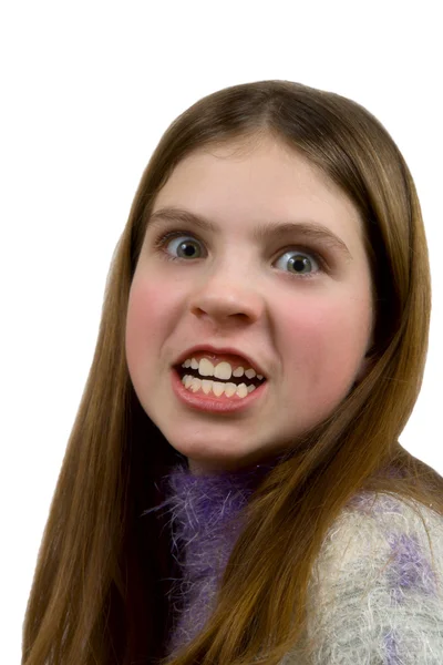 Retrato de la chica furiosa sobre un blanco — Foto de Stock
