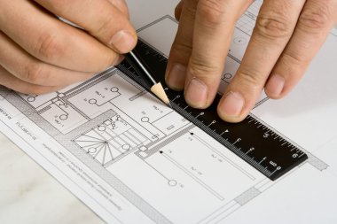 The engineering drawing on a paper clipart