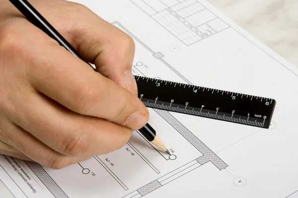 The engineering drawing on a paper — Stock Photo, Image