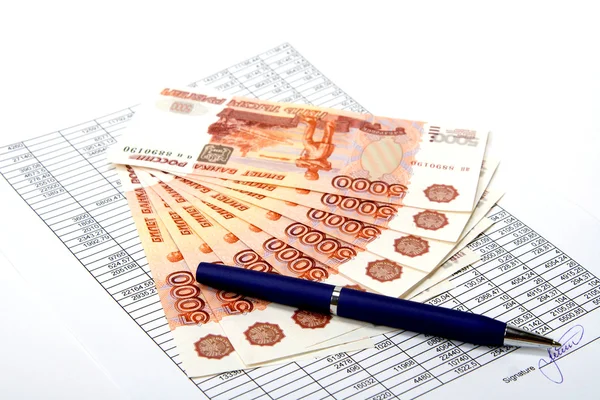 Cash Russian money for signed document — Stock Photo, Image