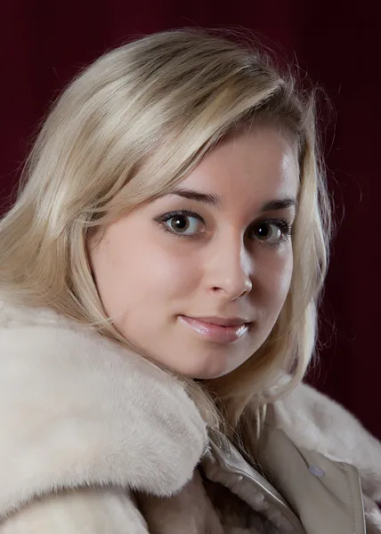 Portrait young beautiful girl in fur — Stock Photo, Image