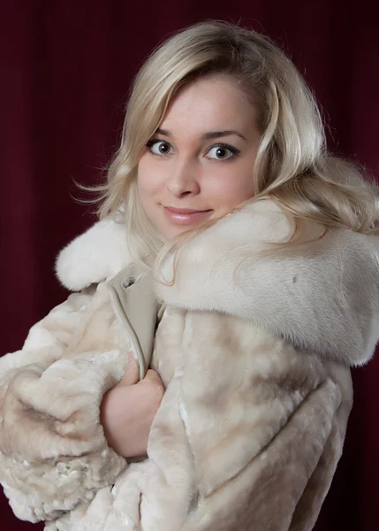 Portrait young beautiful girl in fur — Stock Photo, Image