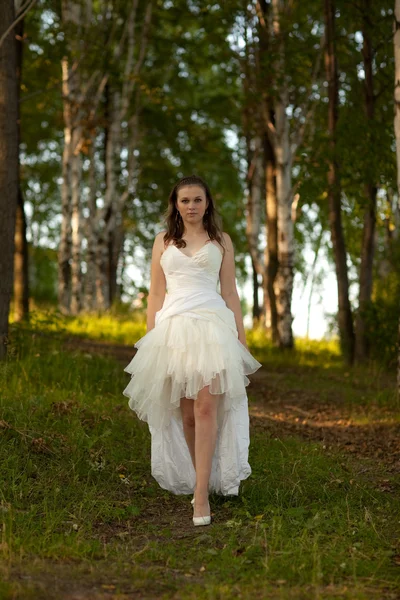 Невеста в белом платье на природе — стоковое фото