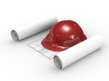 Red helmet and project on white clipart