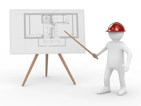 Engineer at board with plan — Stock Photo, Image