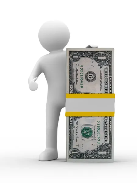 Muž drží peníze na bílém pozadí — Stock fotografie